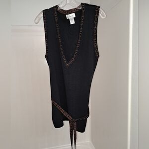 Foxcroft Black Sleeveless Sweater with Tie Belt